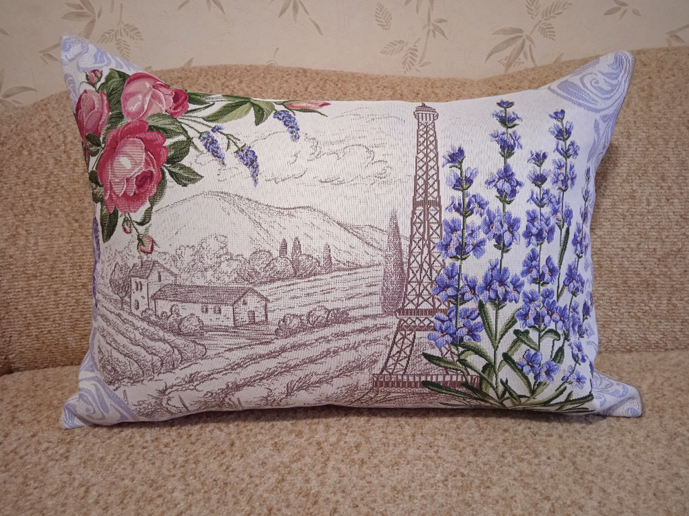 Декоративная гобеленовая наволочка для интерьерной подушки Французская лаванда 68х47