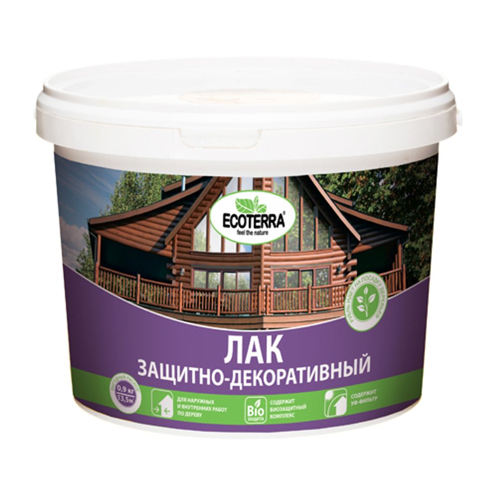 Лак защитно-декоративный водный Тик 0,9 кг ECOTERRA