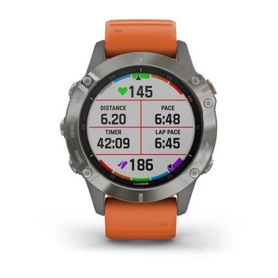 Мультиспортивные часы Garmin Fenix 6 Sapphire - титановый с оранжевым ремешком  010-02158-14
