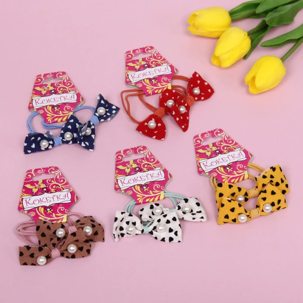 Резинки для волос 2шт «кокетка - New series Сердечки», микс 5 цветов, d-6см