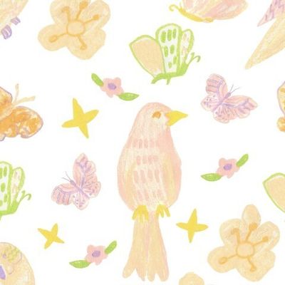 Бесшовный паттерн с нежными тропиками нарисованные восковыми мелками