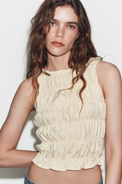 ZARA ТОП СО СБОРКАМИ, ПАСТЕЛЬНО-ЖЕЛТЫЙ