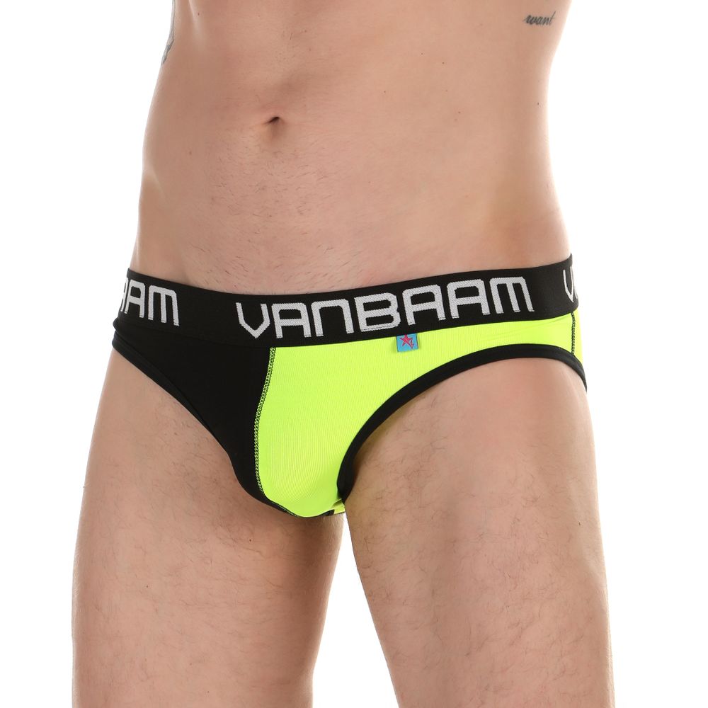 Мужские трусы слипы салатовые с черной вставкой Van Baam