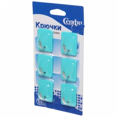 Крючки в наборе 6шт на липком слое «ИДЕЯДОМА», форма прямоугольник, цвет бирюзовый, нагрузка 1,5кг