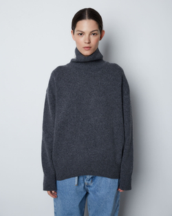 Свитер из смесового кашемира с высоким воротом темно-серый