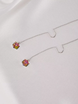 Серьги-протяжки Миражи с зелеными кристаллами Swarovski