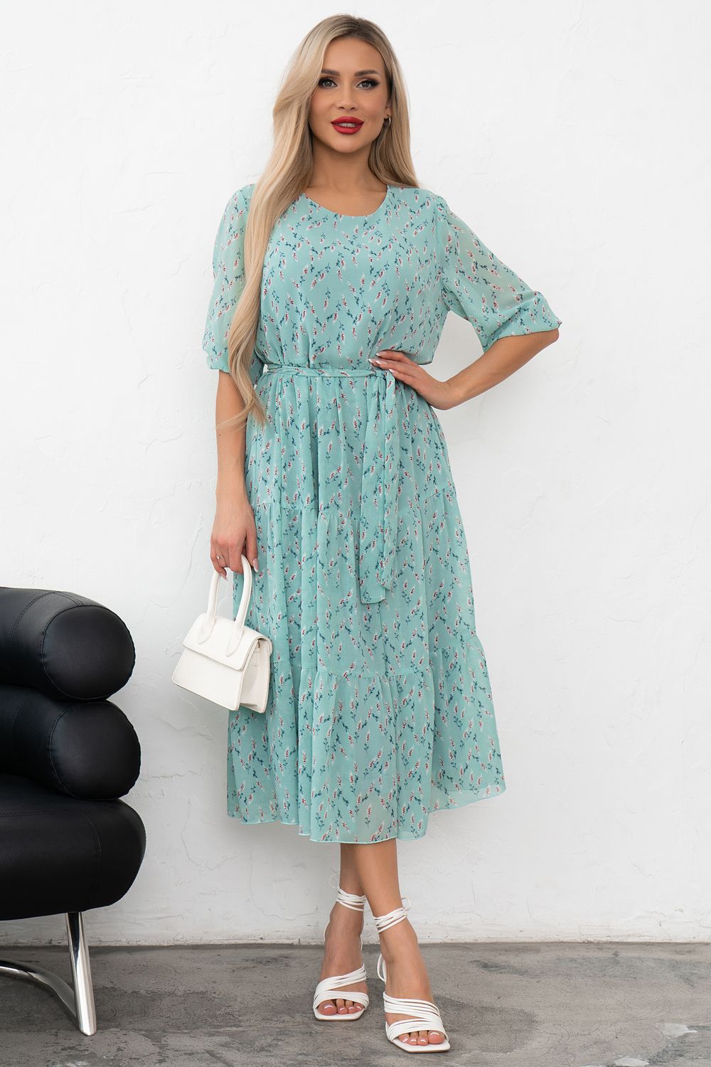 Платье Хелен (мята/принт)-50р-р Р11-1075/26 Nikol