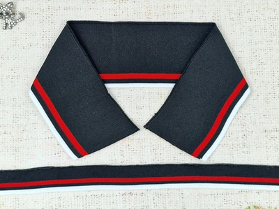 Комплект воротник ш. 7,5 см д. 45 см + подвяз ш. 2,7 см д. 89 см, чёрный с красным/белым