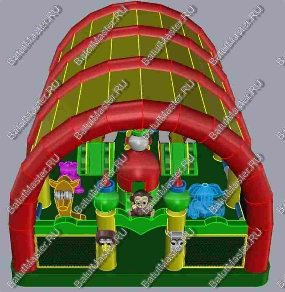 Коммерческий надувной батут "Зверята с крышей" 10*7*6 м