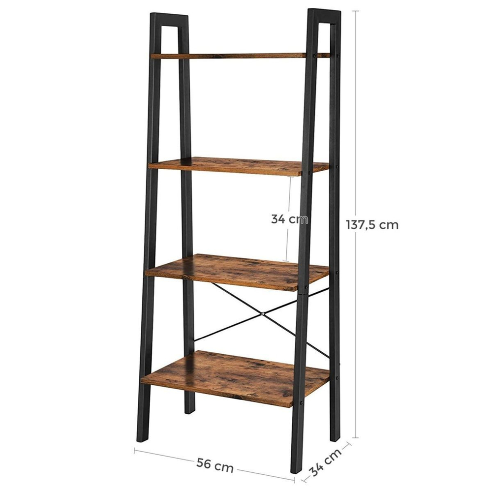 Полка универс, ДСП+сталь, 4 секц, 56х34х137.5 см, корич-черн, Vasagle, Лофт, LLS44X