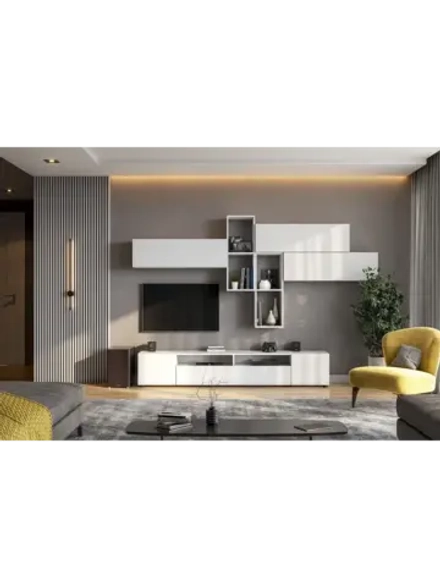 Модульная стенка со шкафом Белый текстурный 260х35х135