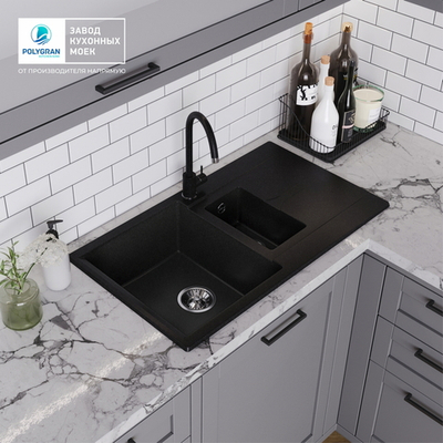 Мойка POLYGRAN BRIG-870 черный №16, смеситель SKS5 черный №16