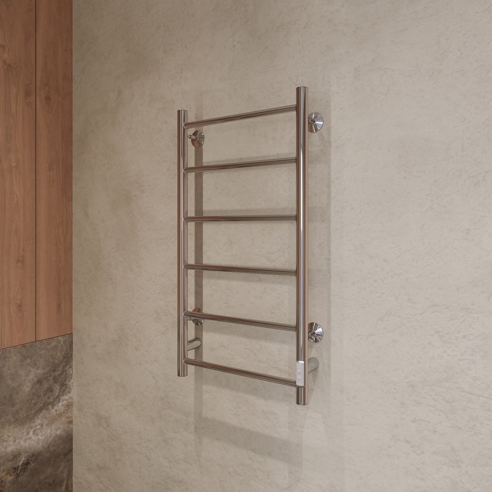 Полотенцесушитель электрический EWRIKA Сафо PN 80x45 см, подключение справа, слева, глянцевый хром, лесенка