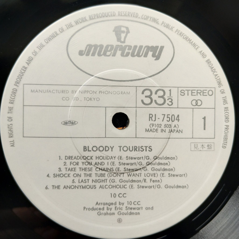Винтажная виниловая пластинка LP 10cc Bloody Tourists (Japan 1978) (No Obi) (Promo)
