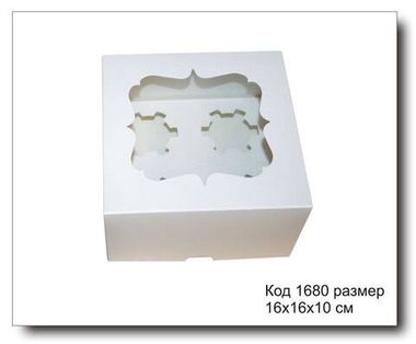 Коробка код 1680 с окном размер 16х16х10 см для кексов