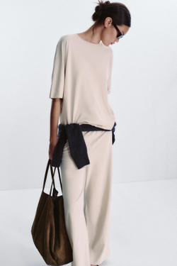 ZARA ФУТБОЛКА ОВЕРСАЙЗ В СТИЛЕ РУСТИК, ПЕСОЧНЫЙ