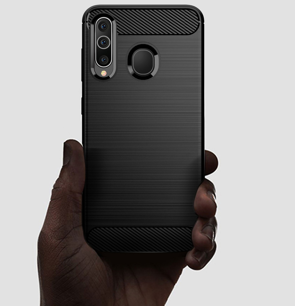 Чехол для Samsung Galaxy A60 (Galaxy M40) цвет Black (черный), серия Carbon от Caseport