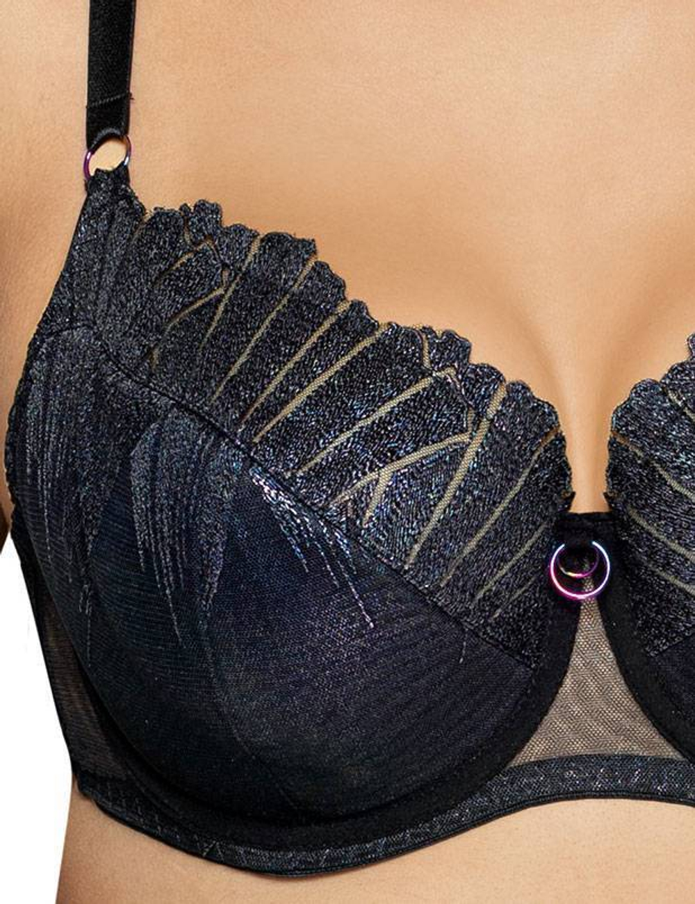 Бюстгальтер со сшивной чашкой plus size и блестящей отделкой (Размер: 75K) (Цвет: черный)