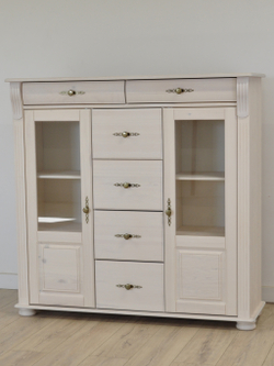 Комод, 128х42х125, Susanna, для одежды и игрушек, в кухню, сервант для посуды, из массива дерева, белый, MAKOSA