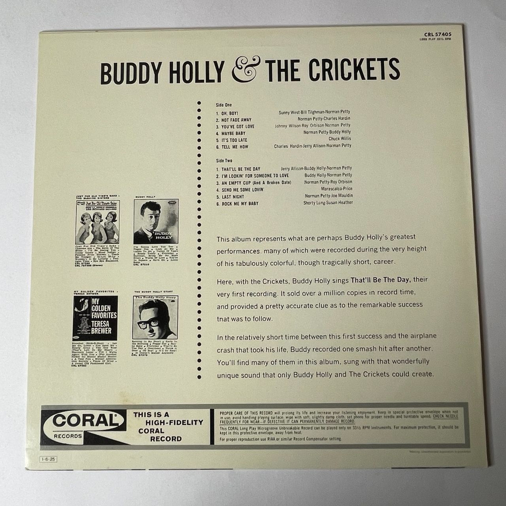 Винтажная виниловая пластинка LP Buddy Holly and The Crickets (Japan 1985) (No Obi)