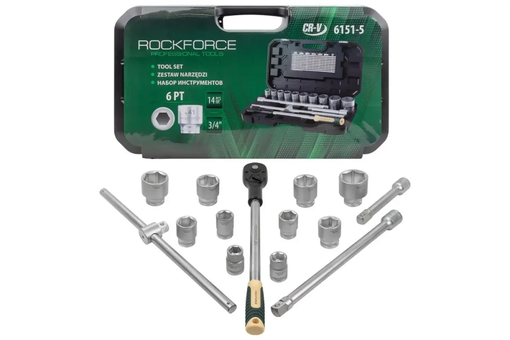 Набор инструмента RF-6151-5: 3/4"DR с 6-гранными головками 14пр. ROCKFORCE