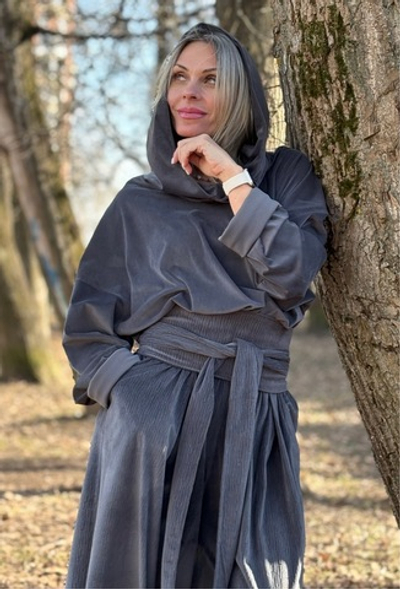 Палаццо с кушаком / вельвет микро