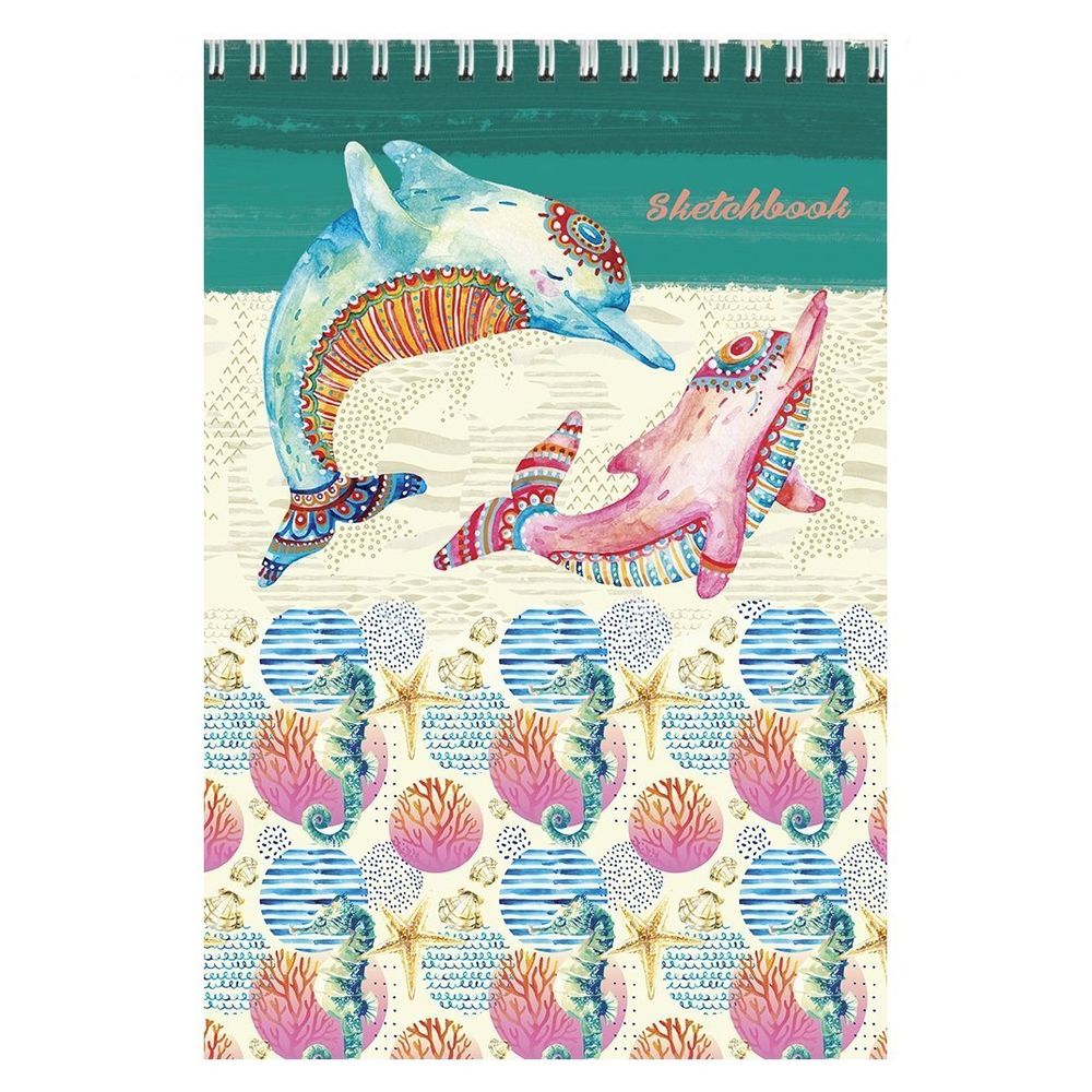 Скетчбук А5 50л., Проф-Пресс, на спирали, жесткая подложка, блок крафт "Морские обитатели"