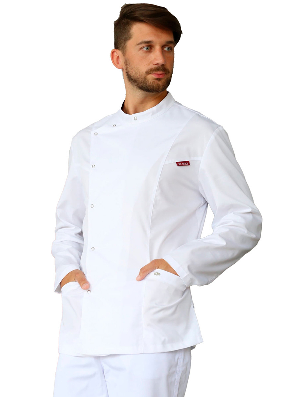 Блуза медицинская мужская Доктор стиль Олимп с асимметричной застежкой, белый, 52