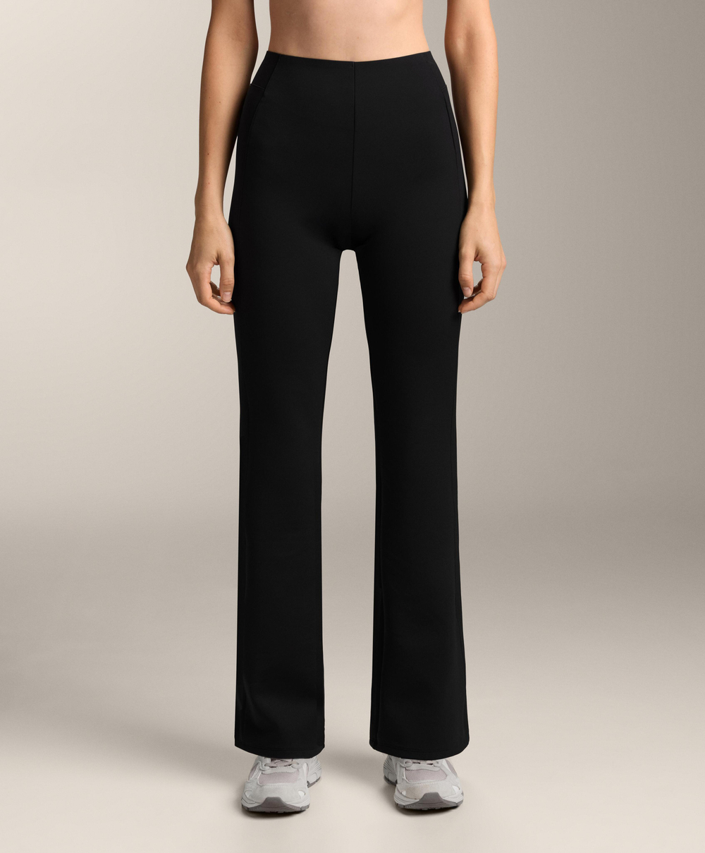 OYSHO Расклешенные брюки с высокой посадкой и эффектом неопрена, черный