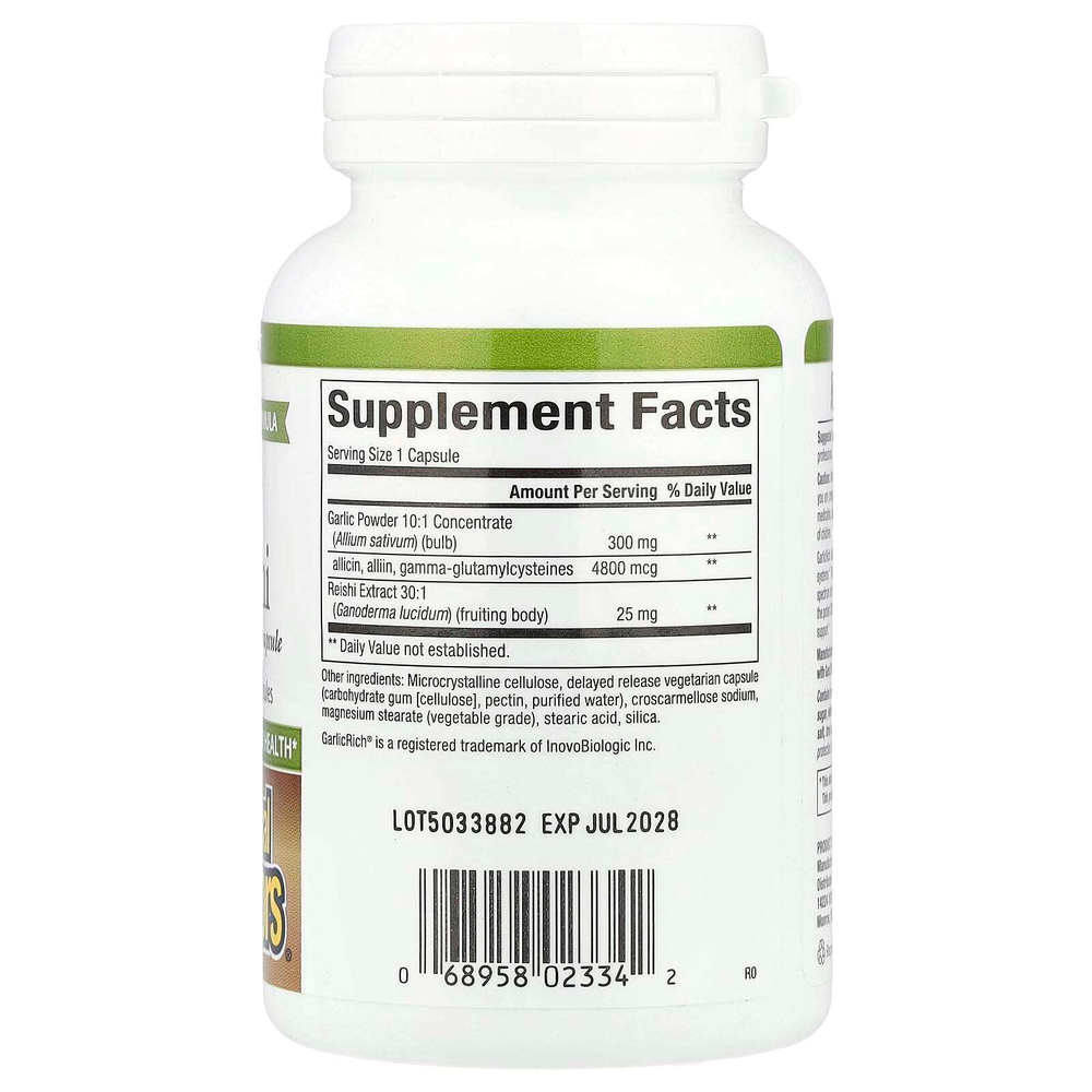 Natural Factors, GarlicRich, суперсила чеснока + рейши, 120 вегетарианских капсул с отсроченным высвобождением