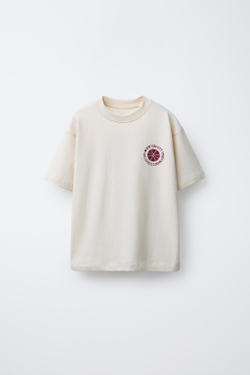 ZARA ФУТБОЛКА С ПРИНТОМ, ЭКРЮ