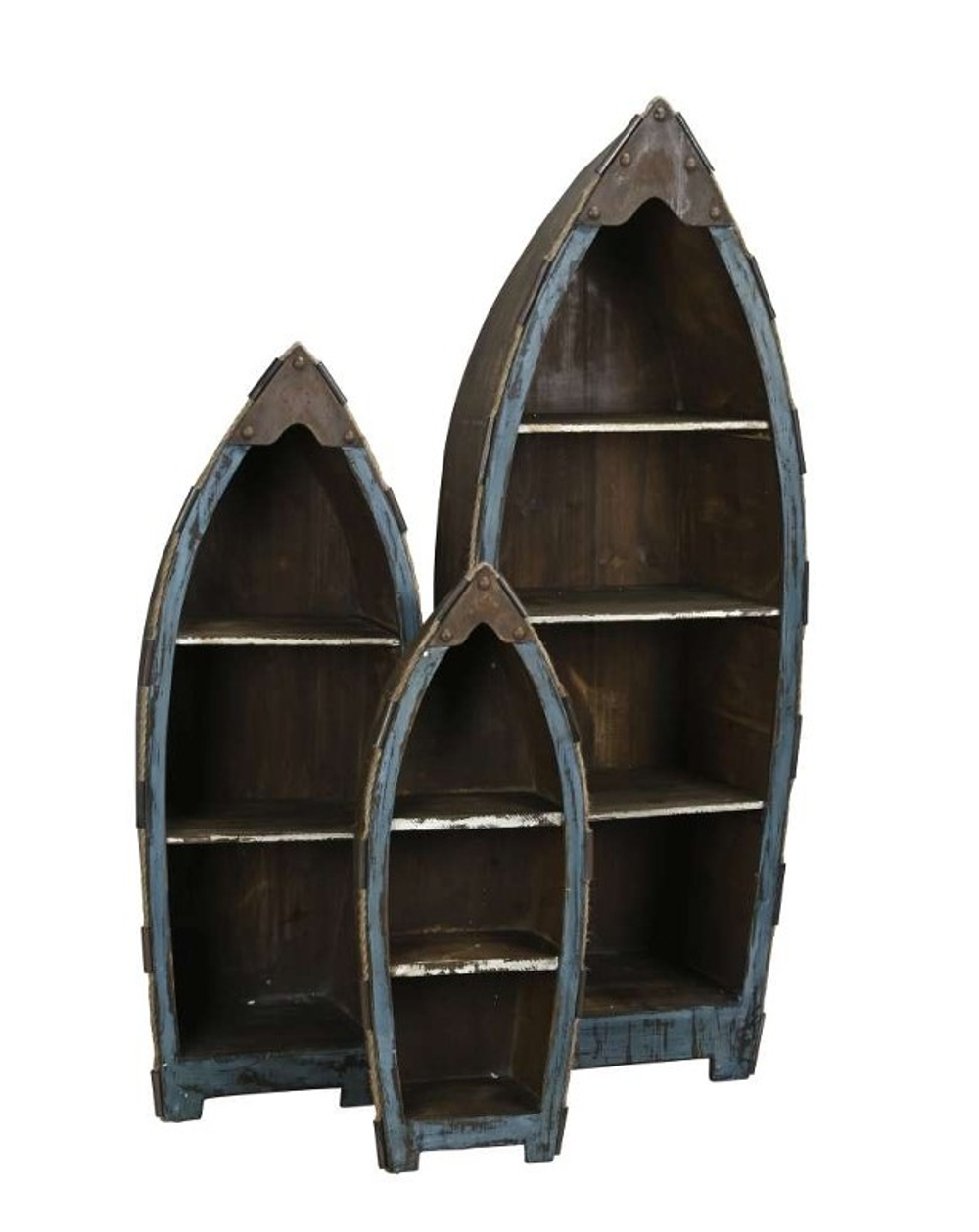 Набор из 3-х стеллажей "Лодки" 28x14xH68,5см / 34,5x21,5xH91см / 45x26,5xH121,5см Дерево,металл
