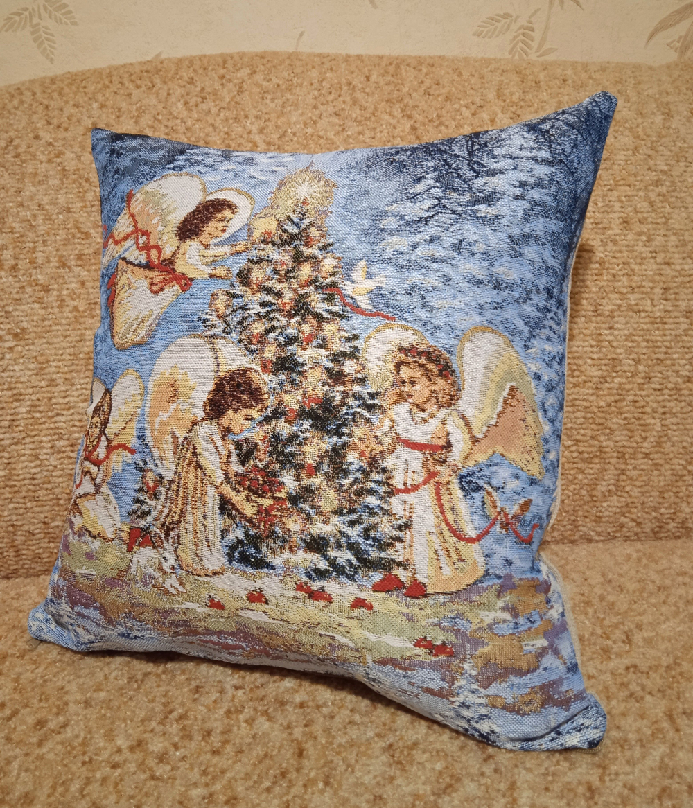 Декоративный гобеленовый чехол для интерьерной подушки На кануне Рождества 38*38