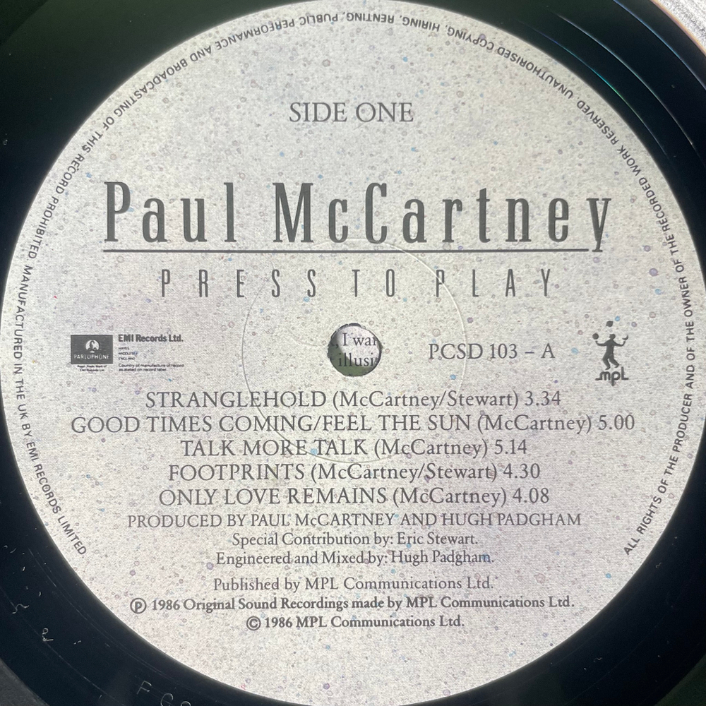 Paul McCartney ‎– Press To Play (Англия 1986г.)