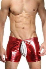 Мужские блестящие трусы-джоки с контрастным гульфиком (Размер: S-M) (Цвет: красный)