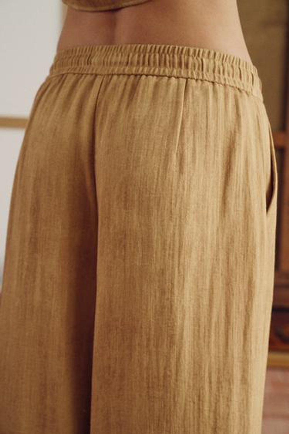 ZARA ШИРОКИЕ БРЮКИ НА ШНУРКЕ, ГОРЧИЧНЫЙ