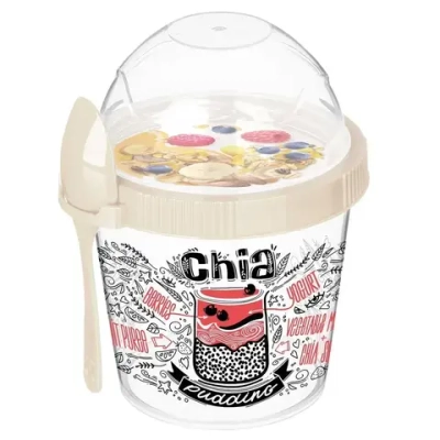 Контейнер IZI-GO для завтрака 450мл с ложкой с декором (светло-бежевый)