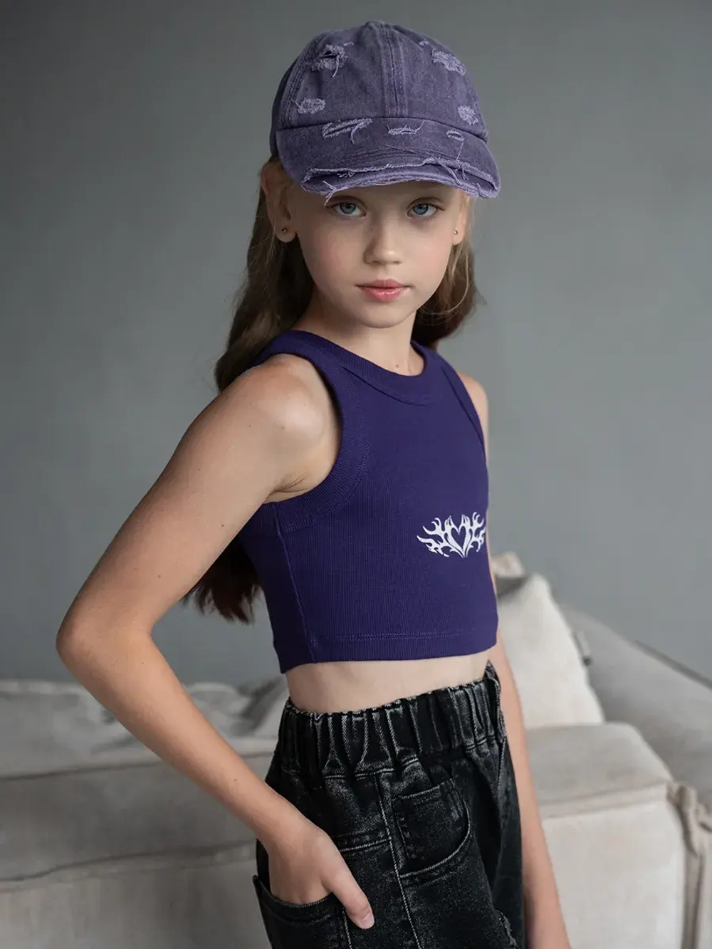 Летний кроп топ трикотажный детский