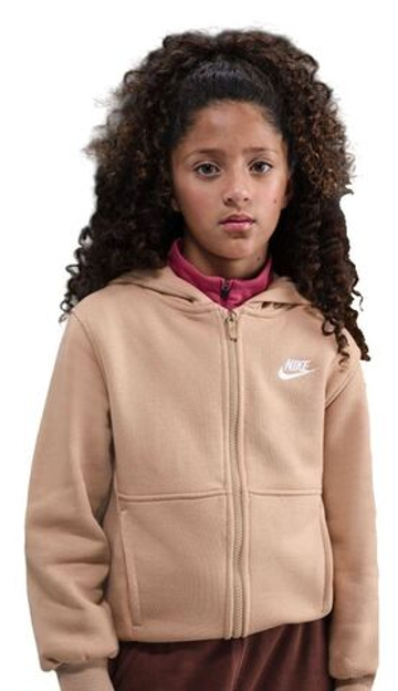 Кофта для девочки теннисная Nike Kids Club Fleece Full-Zip - hemp/white