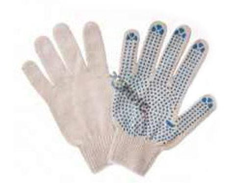 Перчатки х/б 4 нити 10 кл. ПВХ Точка Белые (Эконом) (10шт/уп)(500шт/меш)