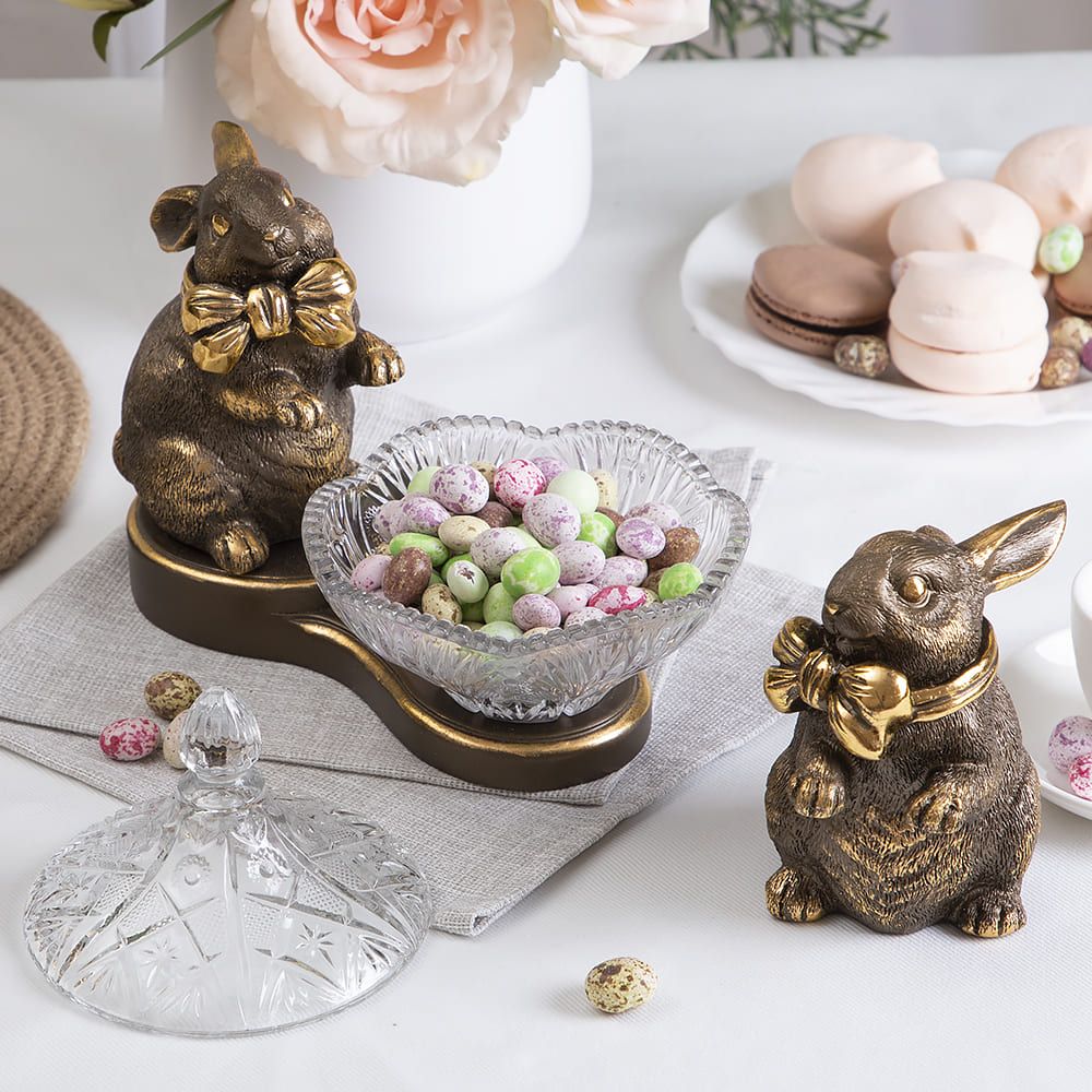 Конфетница-сахарница Кролик Банни Бронза с чашей