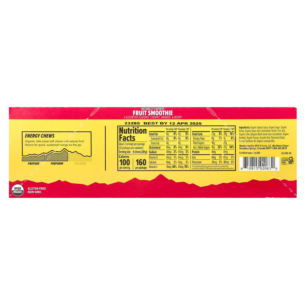Honey Stinger, Energy Chews, фруктовый смузи, 12 пакетиков по 50 г (1,8 унции)
