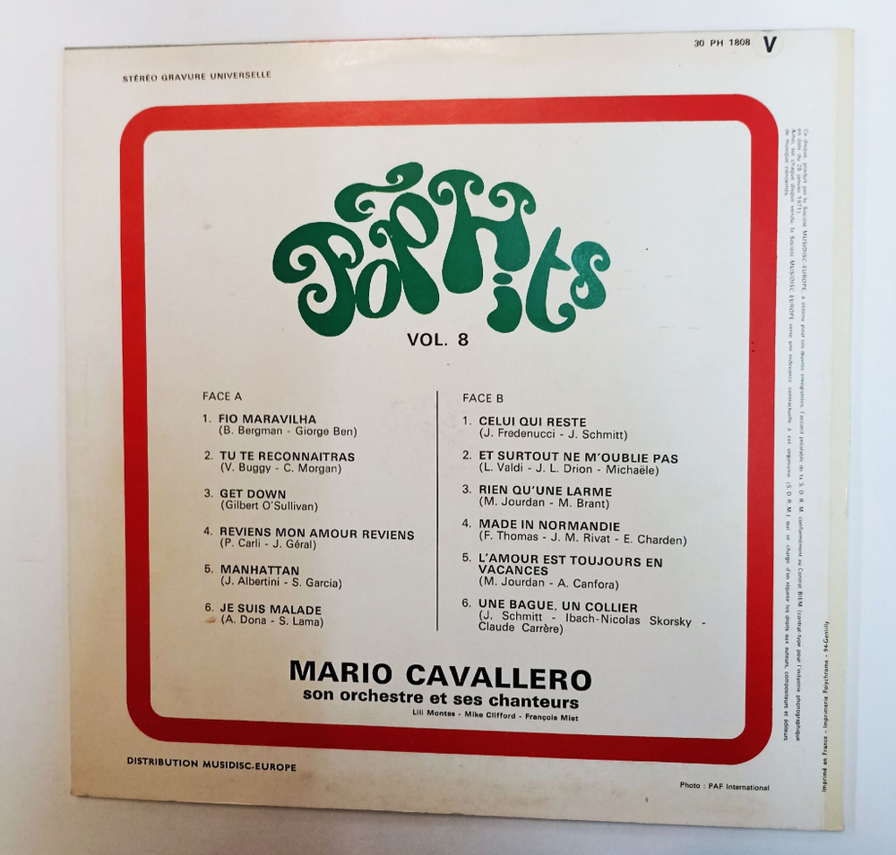 Винтажная виниловая пластинка LP Mario Cavallero, Son Orchestre Et Ses Chanteurs Hit Parade Chante Pop Hits Vol. 8 (France 1973)