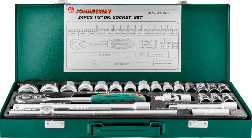 S04H4724S Набор головок торцевых 1/2"DR, 8-34 мм, 24 предмета