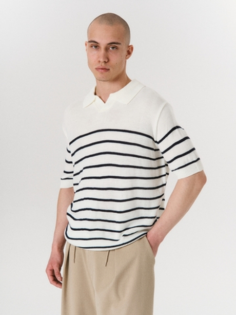 Белая вязаная футболка-поло LAWLESS в полоску