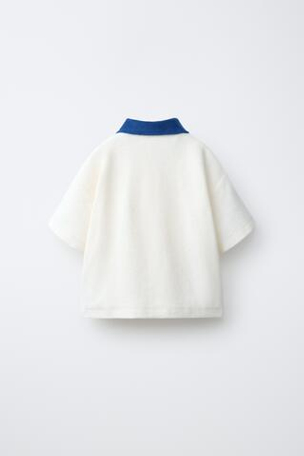ZARA ФУТБОЛКА ПОЛО ИЗ МАХРОВОЙ ТКАНИ, СИНИЙ
