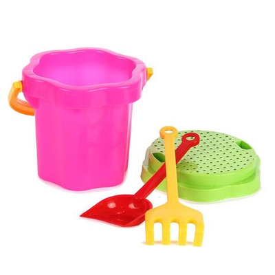 Песочный набор №101 4предм. ведро-цветок 0,3л., сито, грабли, совок (Стеллар)