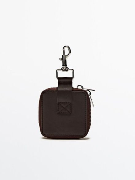 Massimo Dutti Квадратный кожаный кошелек с застежкой-молнией, коричневый