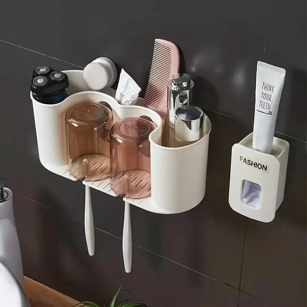 Подставка для умывальных принадлежностей «Универсальная» 2 стакана +дозатор для зубной пасты 6293-2