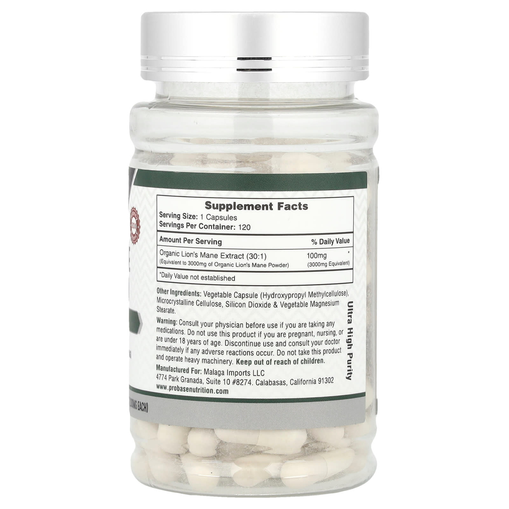 Probase Nutrition, Гриб львиная грива, 100 мг, 120 капсул